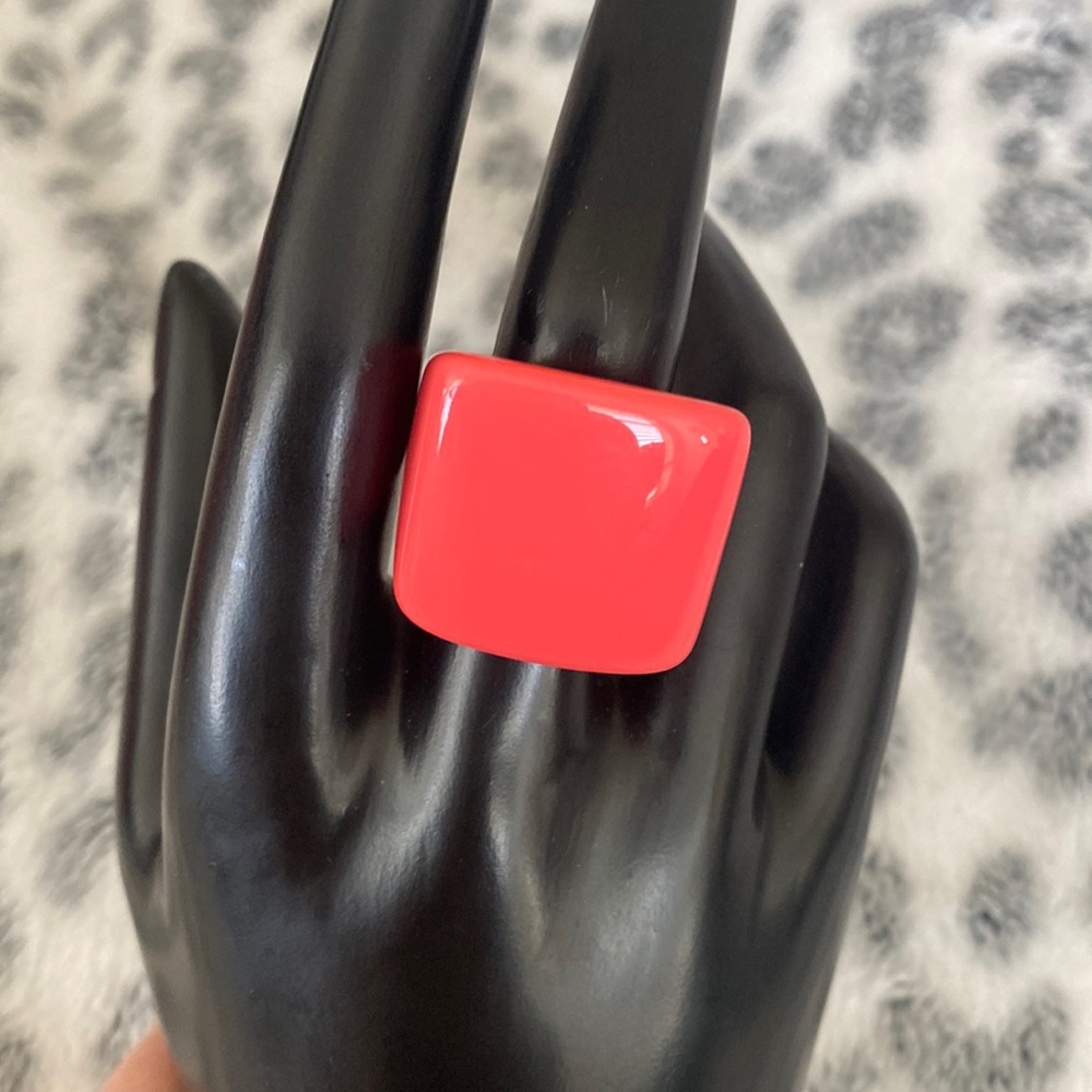 Peachy Orange Acrylic Large Statement Ring - image 1
